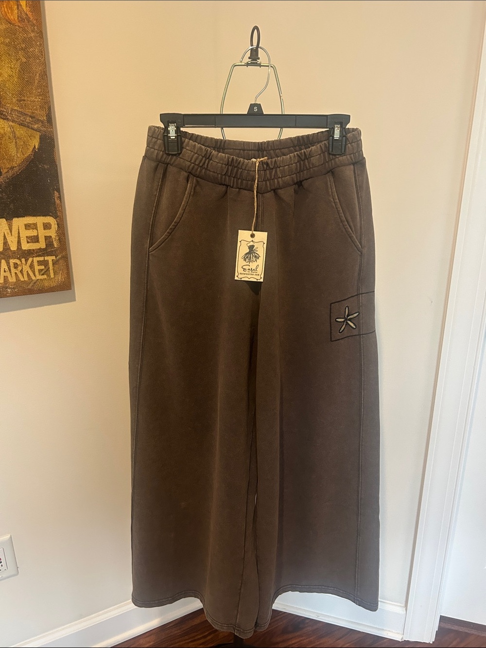 NWT Easel Wide-Leg French Terry Pants with Patch Pocket